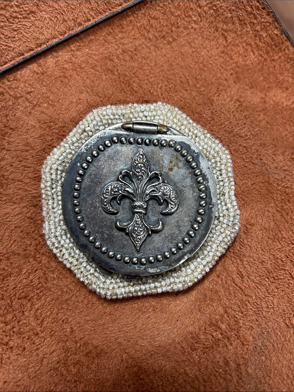 Antique Silver Fleur-de-Lis Coin Purse with Pearl Bead Bottom